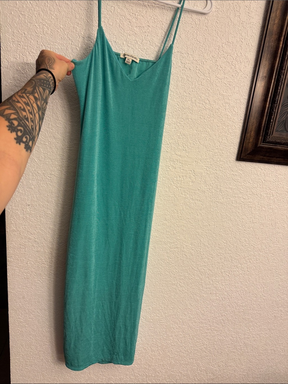 Lightweight Teal Slip Maxi Dress with Spaghetti Straps